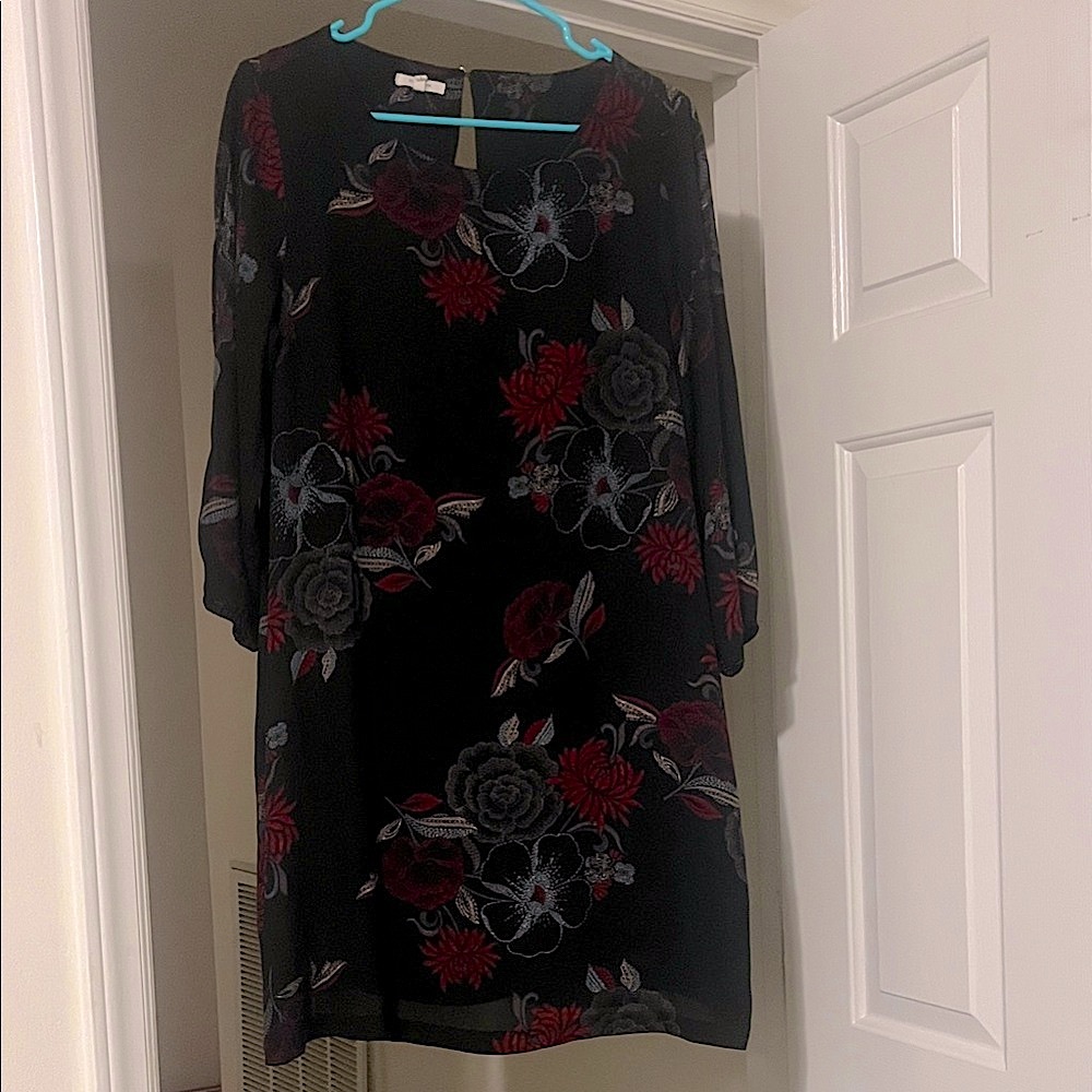 Maurices Black and Red Floral Long Sleeve Dress